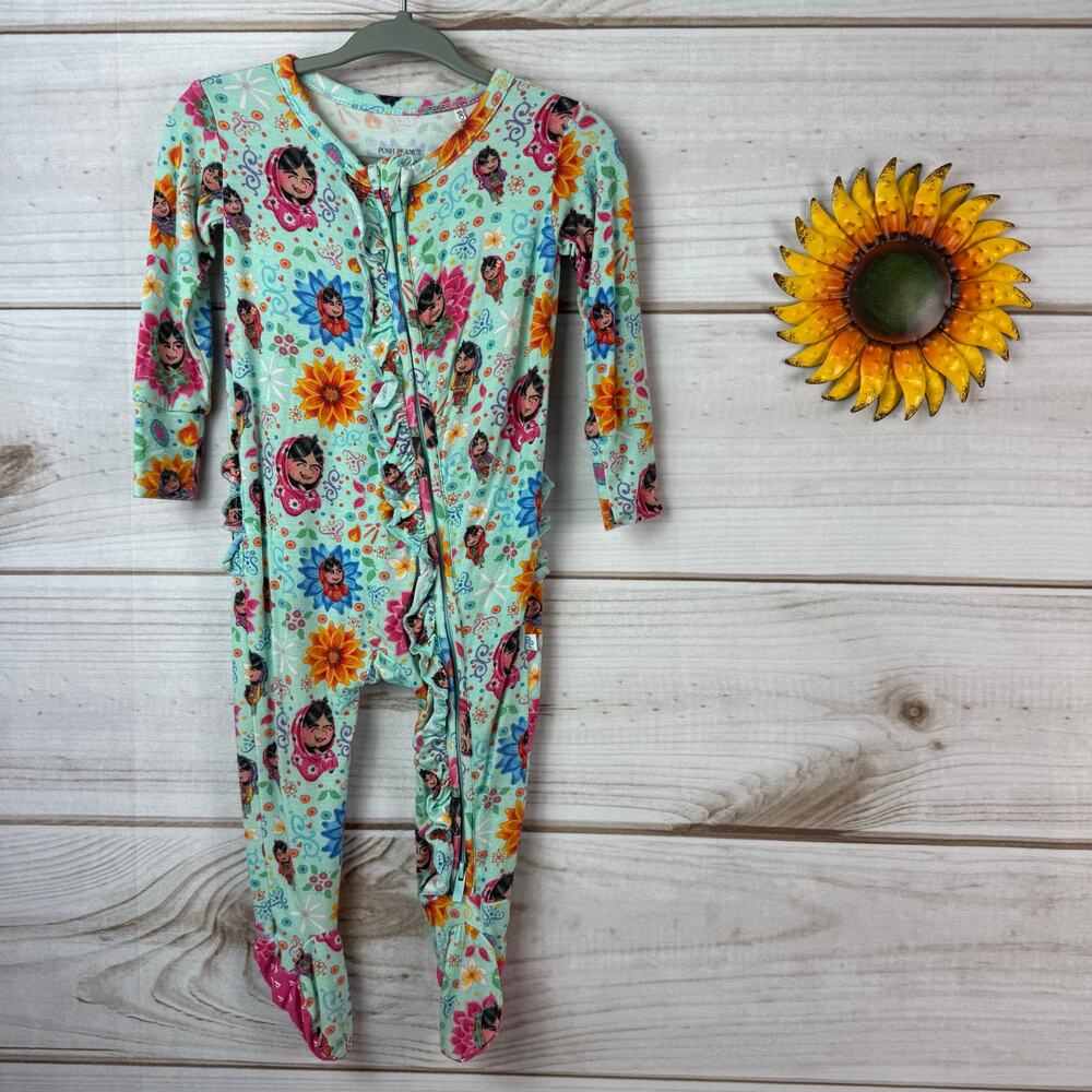Posh Peanut Baby Girls 6-9 Months Footed Pajama Romper Ruffle Bamboo